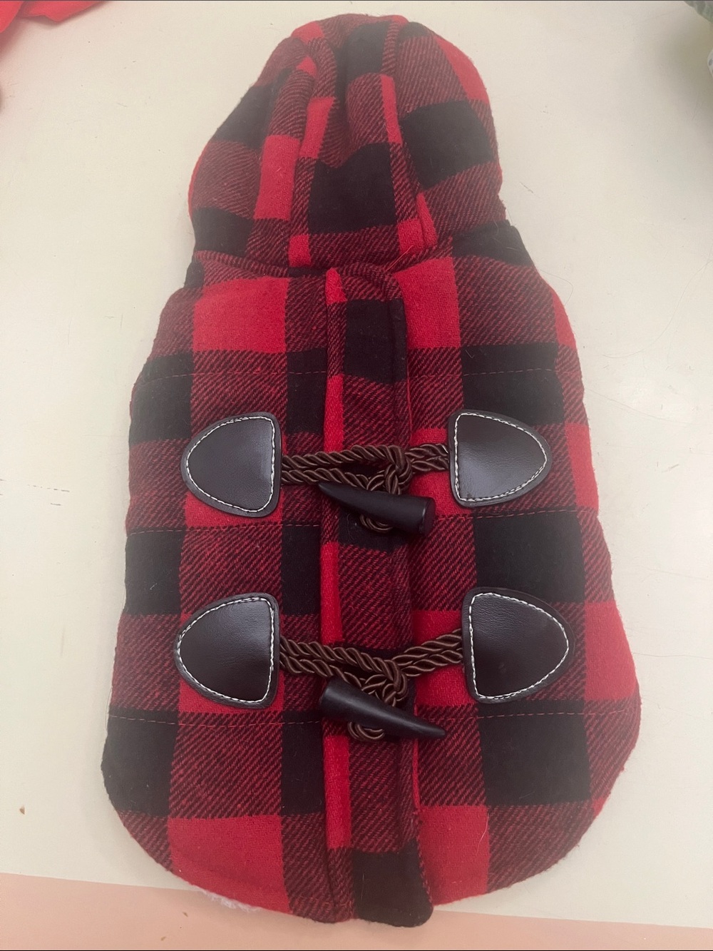 Dogs fleece, warm, toggle, checked hooded winter jacket pets coat cleaned